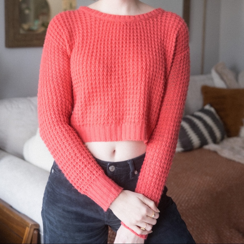 Coral Cropped Sweater